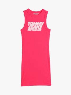 roze slim fit mini-jurk met bubbellogo voor dames - tommy jeans