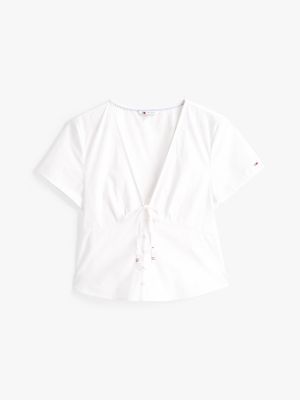 white tie front slim poplin blouse for women tommy jeans