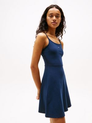 blue spaghetti strap slim mini dress for women tommy jeans