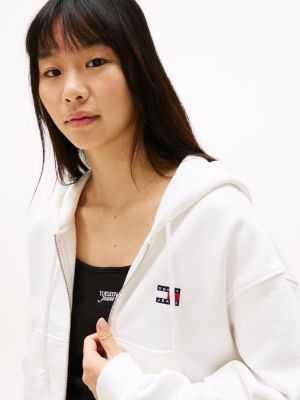 weiß boxy fit reißverschluss-hoodie mit tommy-badge für damen - tommy jeans