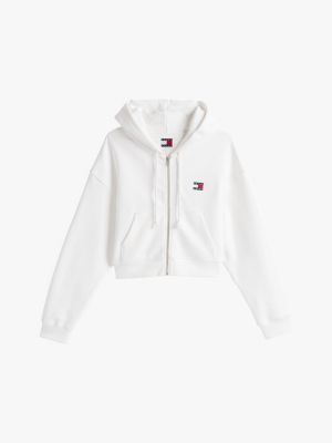weiß boxy fit reißverschluss-hoodie mit tommy-badge für damen - tommy jeans