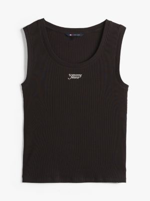 schwarz slim fit tanktop mit logo für damen - tommy jeans