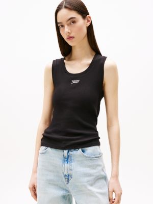 black slim fit tanktop mit logo für damen - tommy jeans