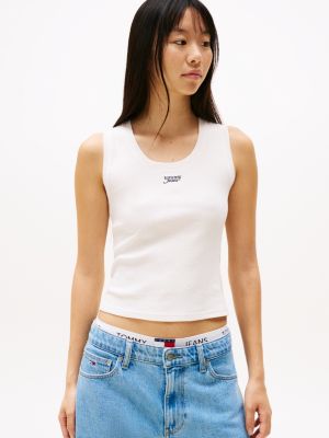 white slim fit tanktop mit logo für damen - tommy jeans