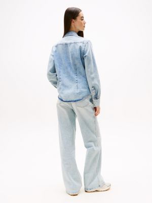 blue regular fit western denim shirt for women tommy jeans