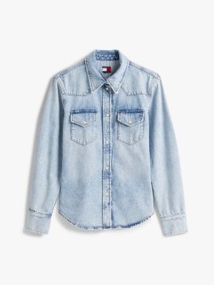 blue regular fit western denim shirt for women tommy jeans