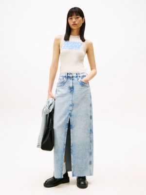 blue claire straight denim maxi skirt for women tommy jeans