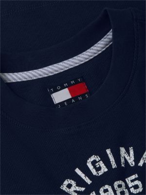 blue ribbed slim new york logo t-shirt for women tommy jeans