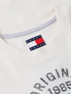 white ribbed slim new york logo t-shirt for women tommy jeans