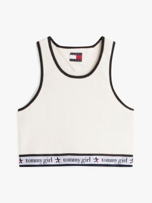 white tommy girl cropped extra slim knit tank top for women tommy jeans