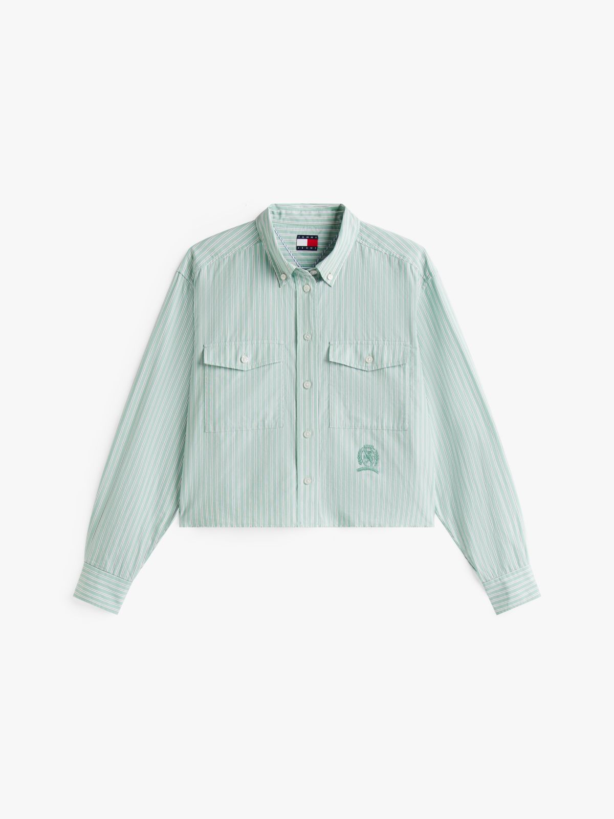 Crest Embroidery Relaxed Fit Cropped Shirt — Green