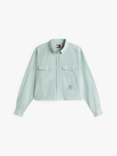 Crest Embroidery Relaxed Fit Cropped Shirt — Green 5