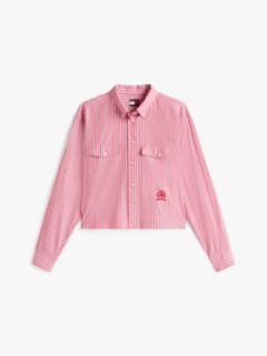 Crest Embroidery Relaxed Fit Cropped Shirt — Pink 5