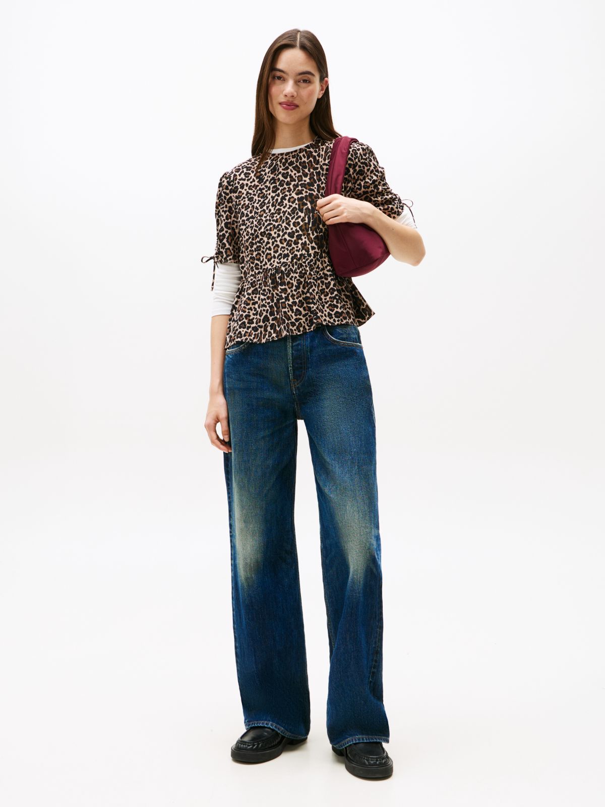 Leopard Print Short Sleeve Blouse — Multi