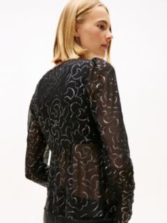 Slim Fit Metallic Print Blouse — Black 2