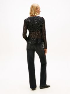Slim Fit Metallic Print Blouse — Black 5