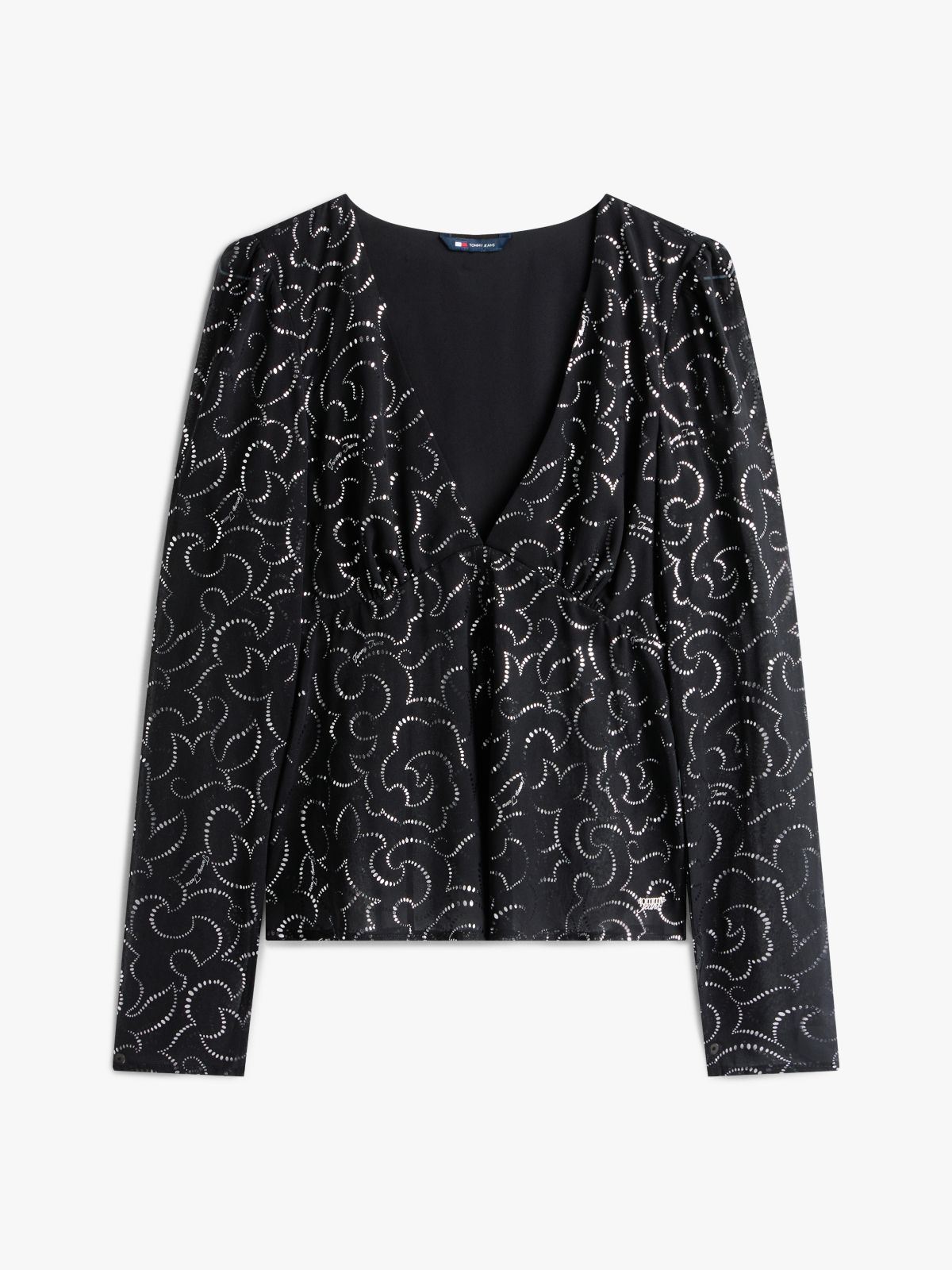 Slim Fit Metallic Print Blouse — Black