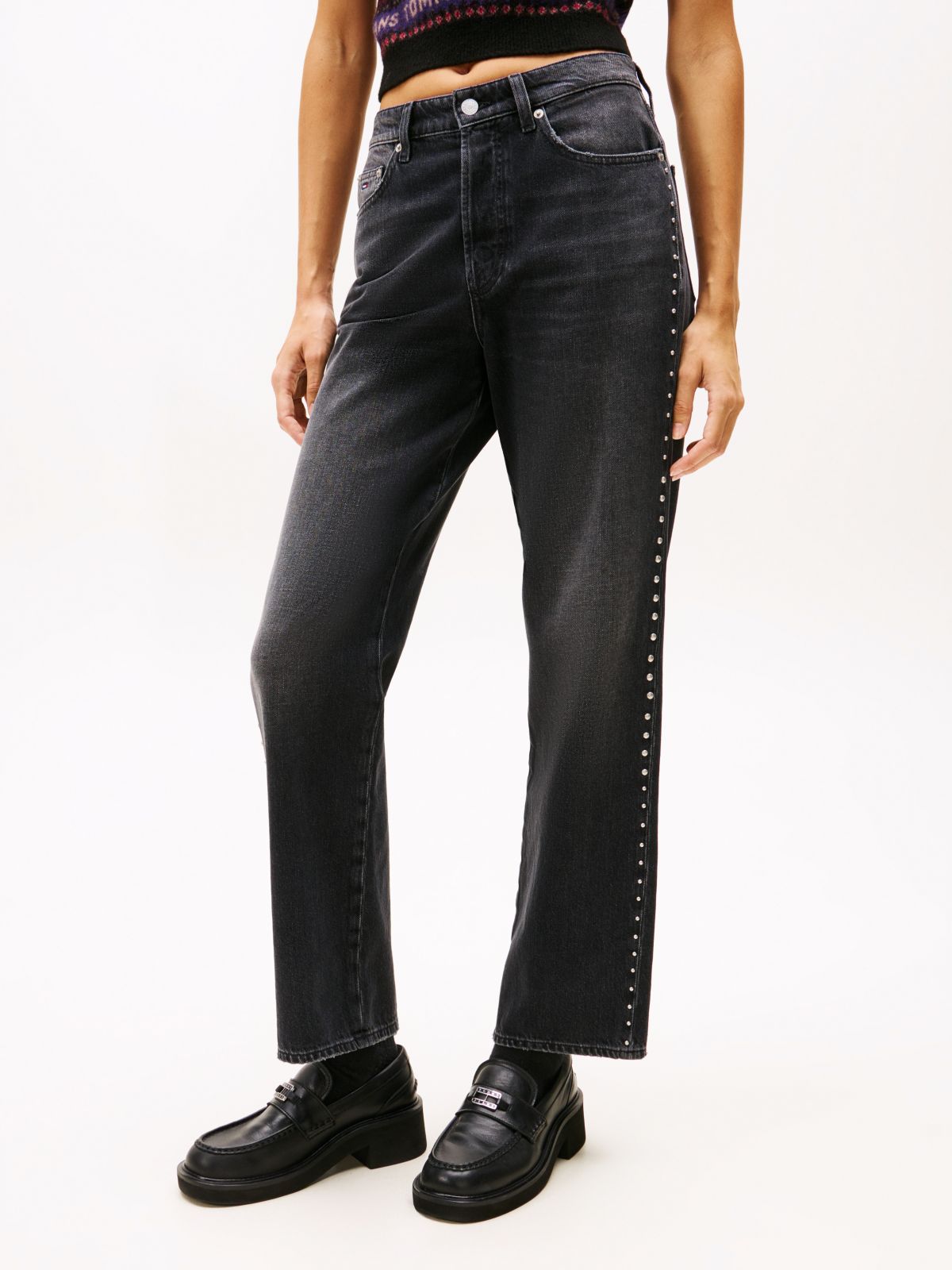 High Rise Black Studded Jeans — Grey