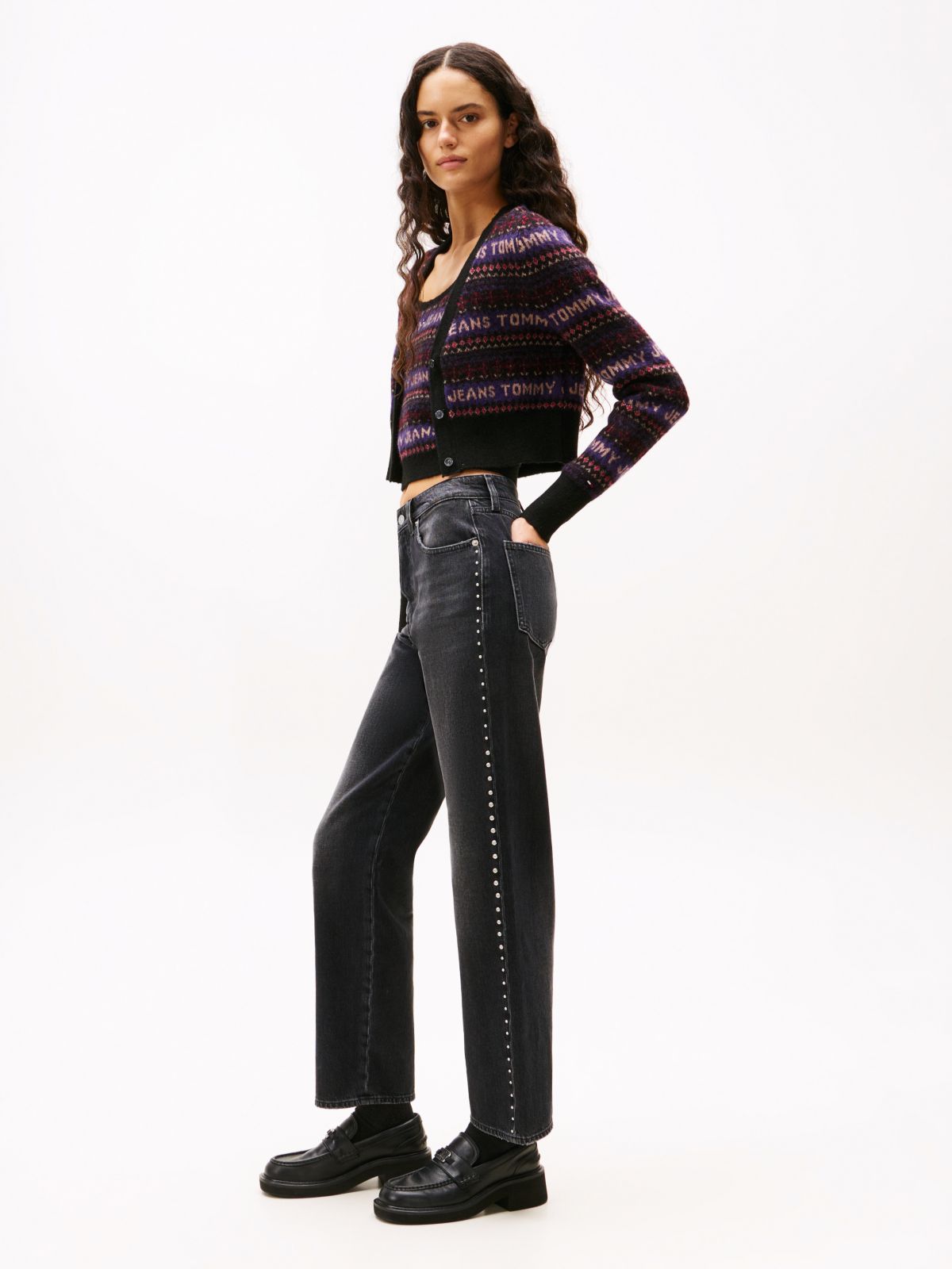 High Rise Black Studded Jeans — Grey