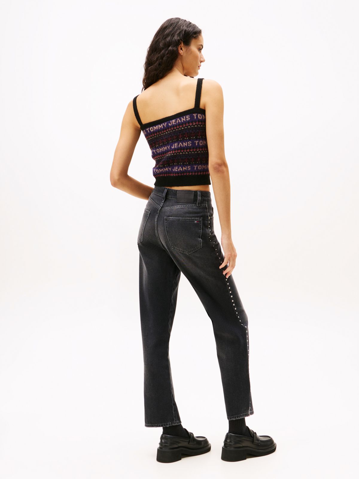 High Rise Black Studded Jeans — Grey