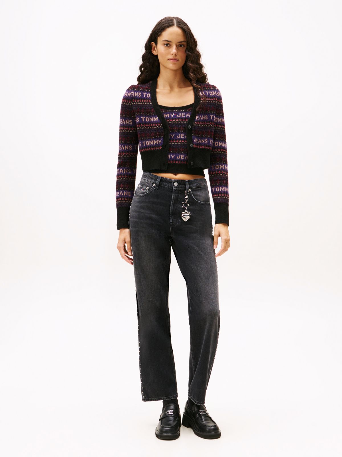 High Rise Black Studded Jeans — Grey