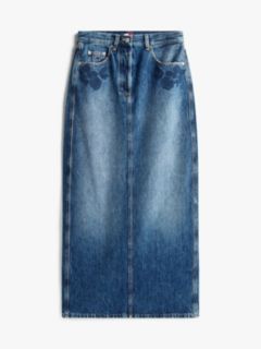Floral Embroidery Denim Maxi Skirt — Blue 5