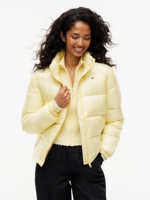 yellow packable hood relaxed puffer jacket for women tommy jeans
