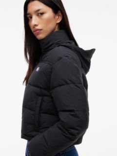 Back Logo Cropped Puffer Jacket — Black 3