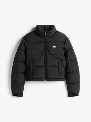 black water repellent relaxed puffer jacket for women tommy jeans