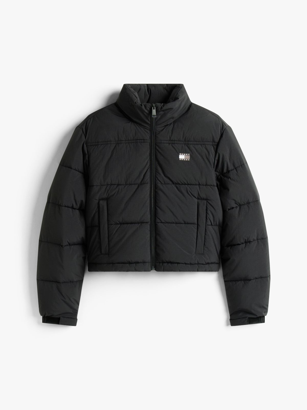 Back Logo Cropped Puffer Jacket — Black