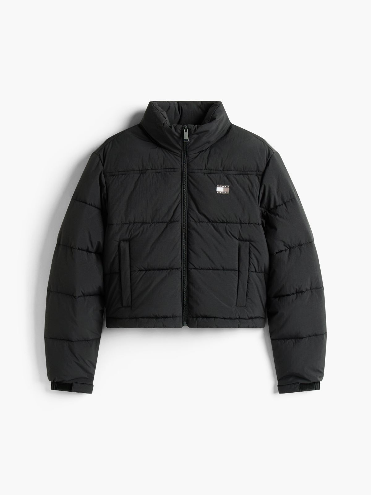 Back Logo Cropped Puffer Jacket — Black
