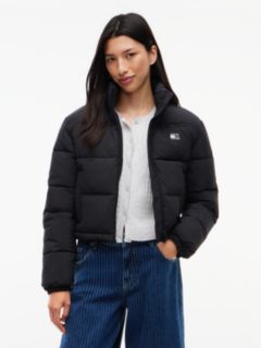 Back Logo Cropped Puffer Jacket — Black 1
