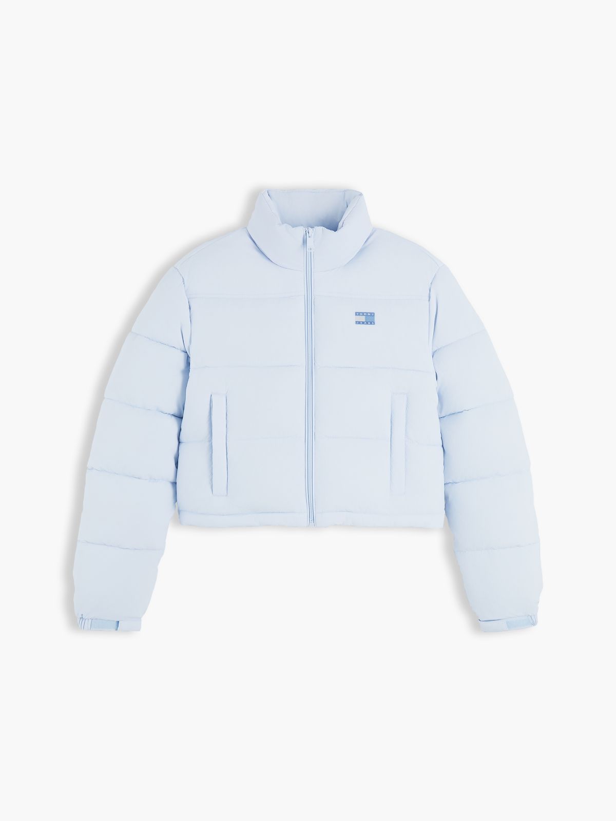 Back Logo Cropped Puffer Jacket — Blue
