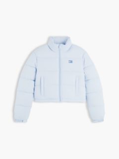 Back Logo Cropped Puffer Jacket — Blue 7