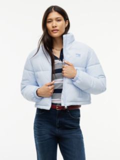Back Logo Cropped Puffer Jacket — Blue 1