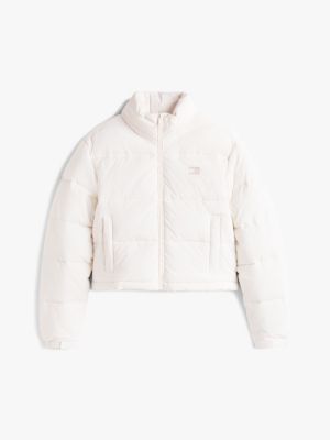 white back logo cropped puffer jacket for women tommy jeans