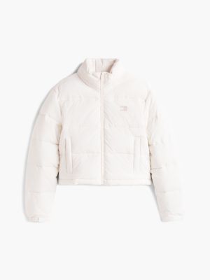 white back logo cropped puffer jacket for women tommy jeans