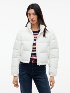 Back Logo Cropped Puffer Jacket — White 1