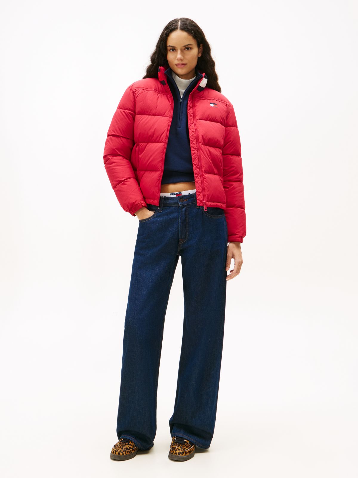 Logo Relaxed Puffer Jacket — Red