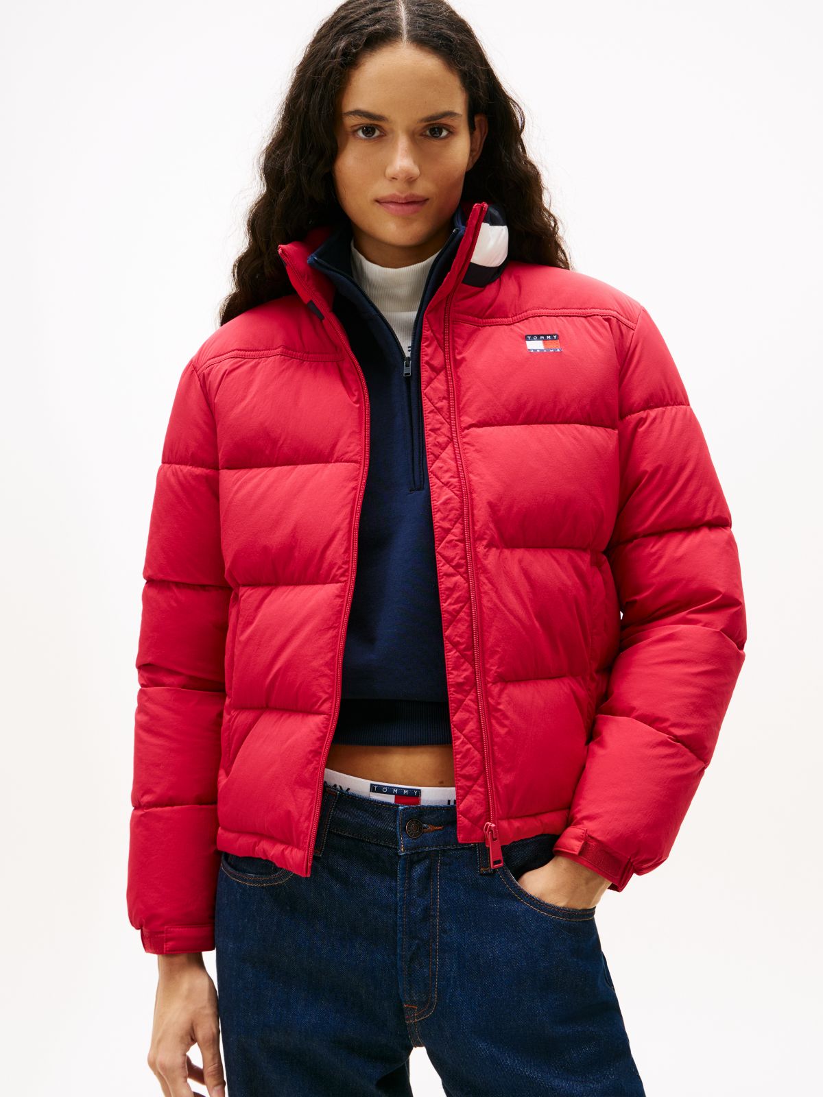 Logo Relaxed Puffer Jacket — Red