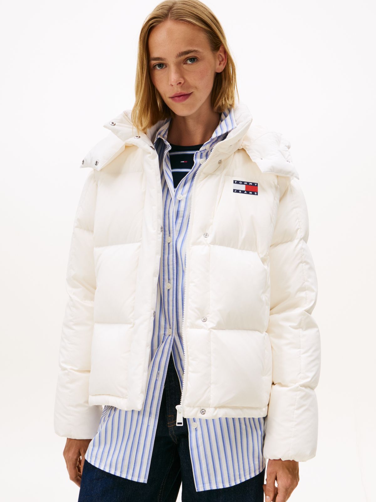 Down Hooded Alaska Puffer Jacket — White