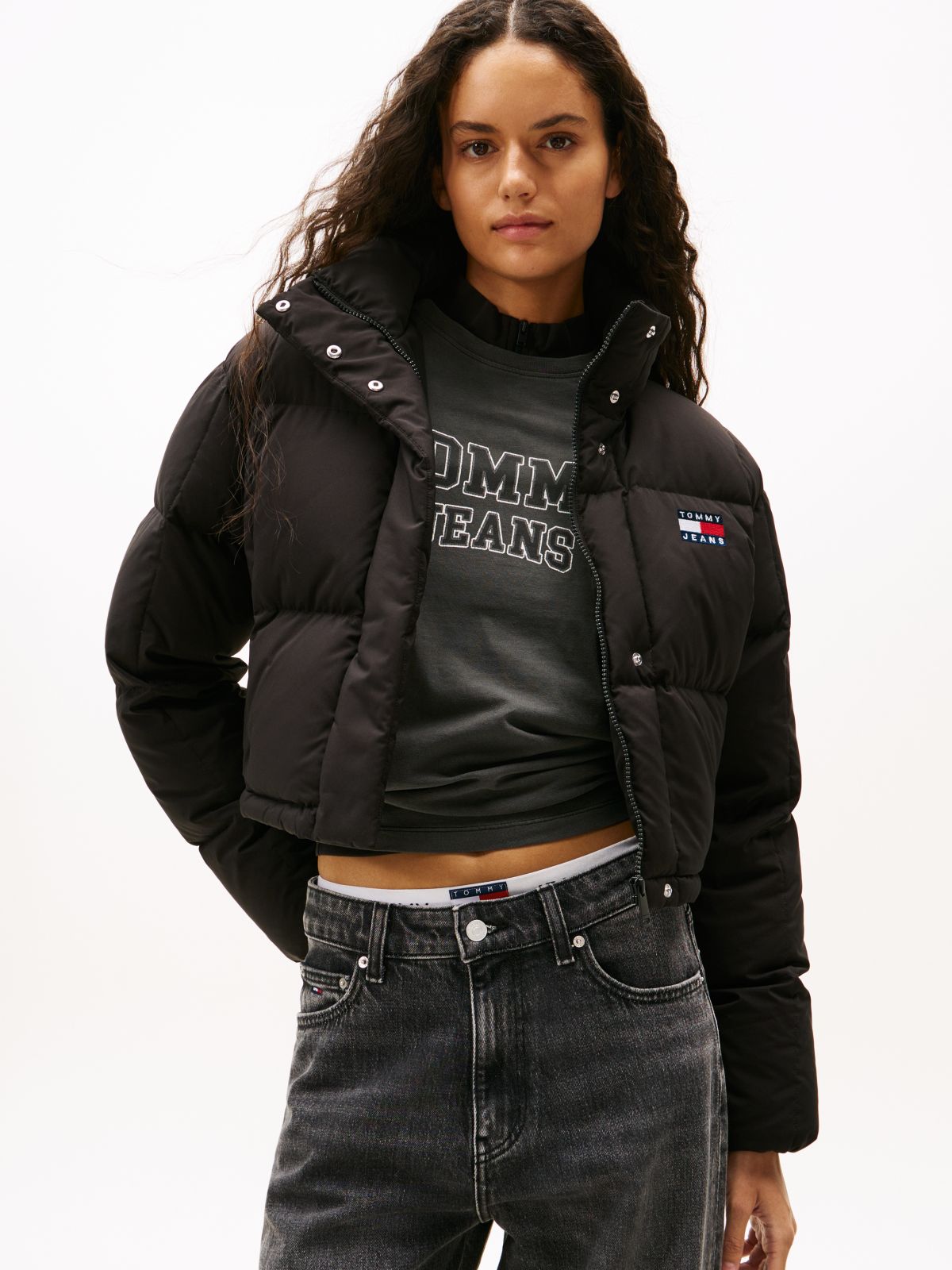 Down Cropped Alaska Puffer Jacket — Black