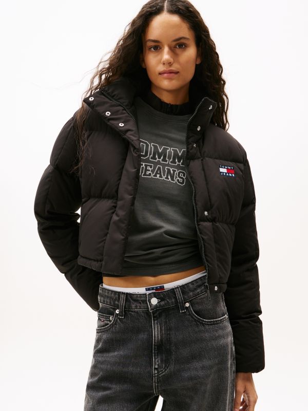 Down Cropped Alaska Puffer Jacket — Black