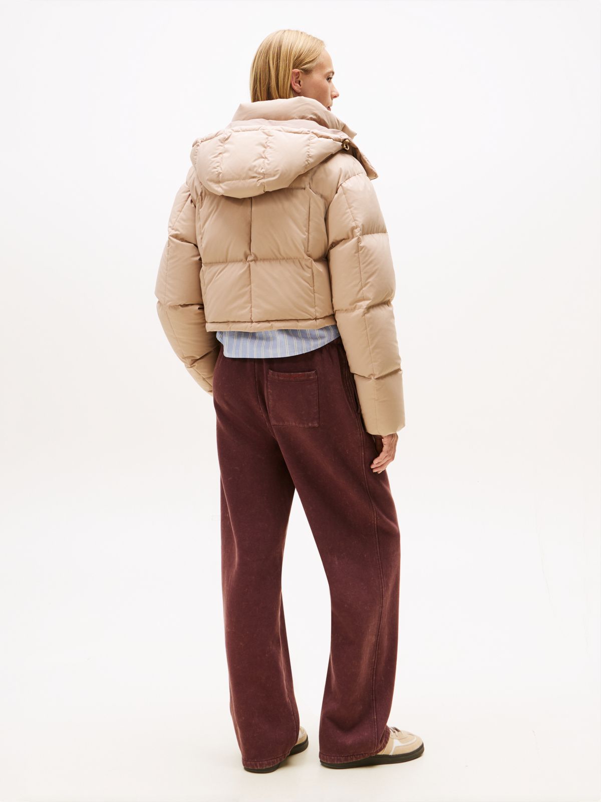Down Cropped Alaska Puffer Jacket — Beige