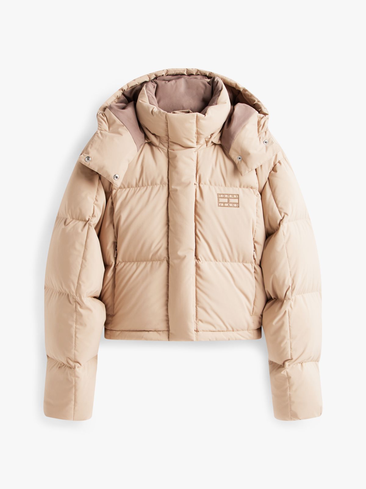 Down Cropped Alaska Puffer Jacket — Beige