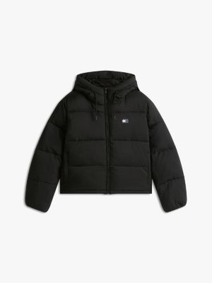 schwarz puffer-jacke aus ripstop mit kapuze für damen - tommy jeans