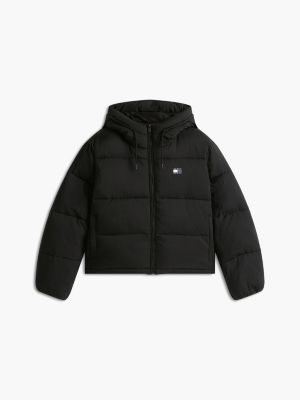 schwarz puffer-jacke aus ripstop mit kapuze für damen - tommy jeans