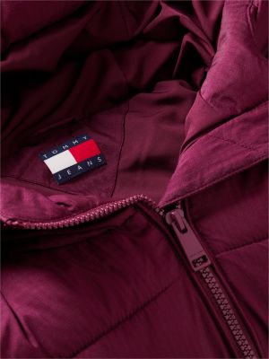 purple ripstop hooded puffer jacket for women tommy jeans