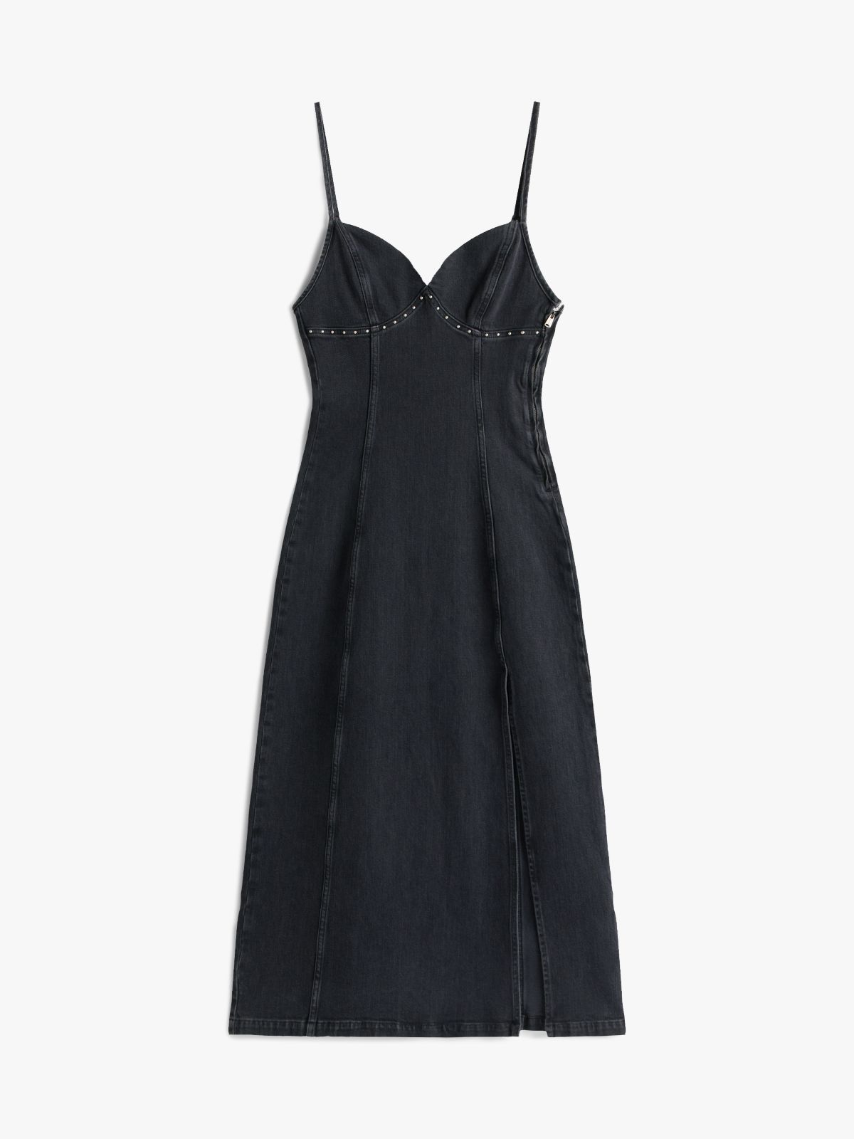 Studded Maxi Denim Slip Dress — Grey