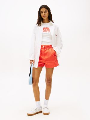 short claire en denim taille haute orange pour femmes tommy jeans